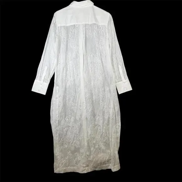 Chicos Women's Size One Size White Lace Detail Button Down 3/4 Sleeve Duster - Picture 8 of 9